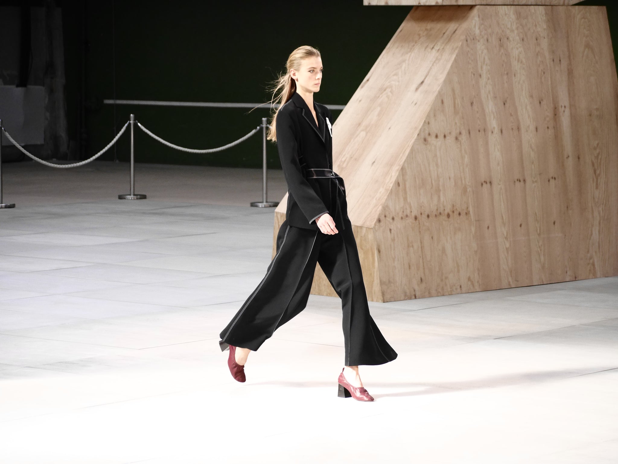Model Phillipa Hemphrey walks the Celine Spring/Summer 2015 womenswear show in Paris. Image via Crash